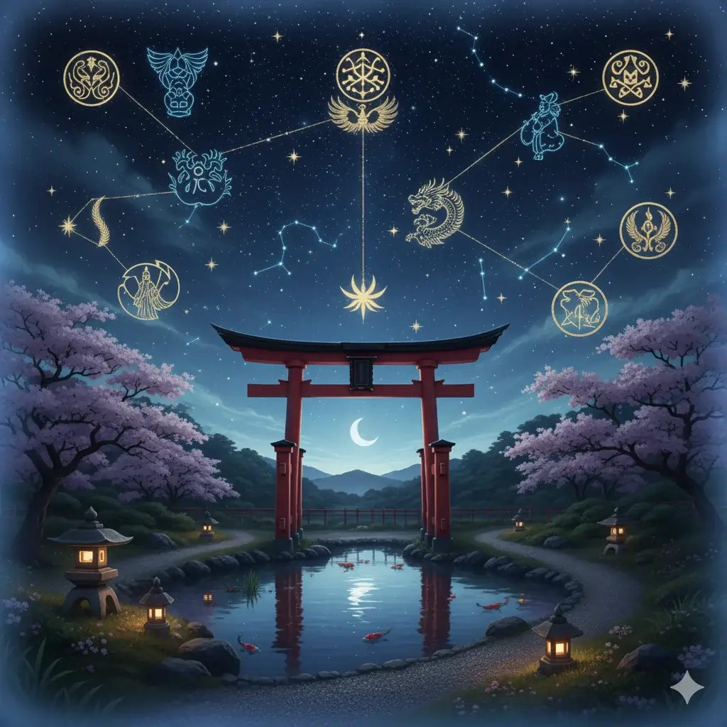 Illustration of Japanese Astrology symbols